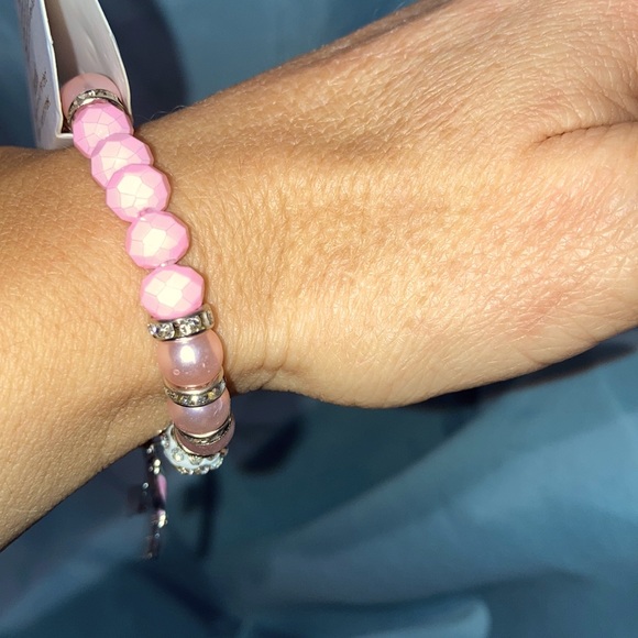 Breast Cancer Awareness Gemstone Silver Bracelet - Picture 5 of 8
